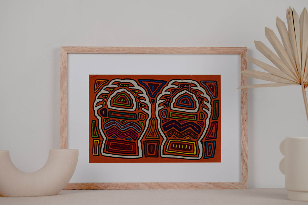 Traditional Orange And White Flaming Basket Mola