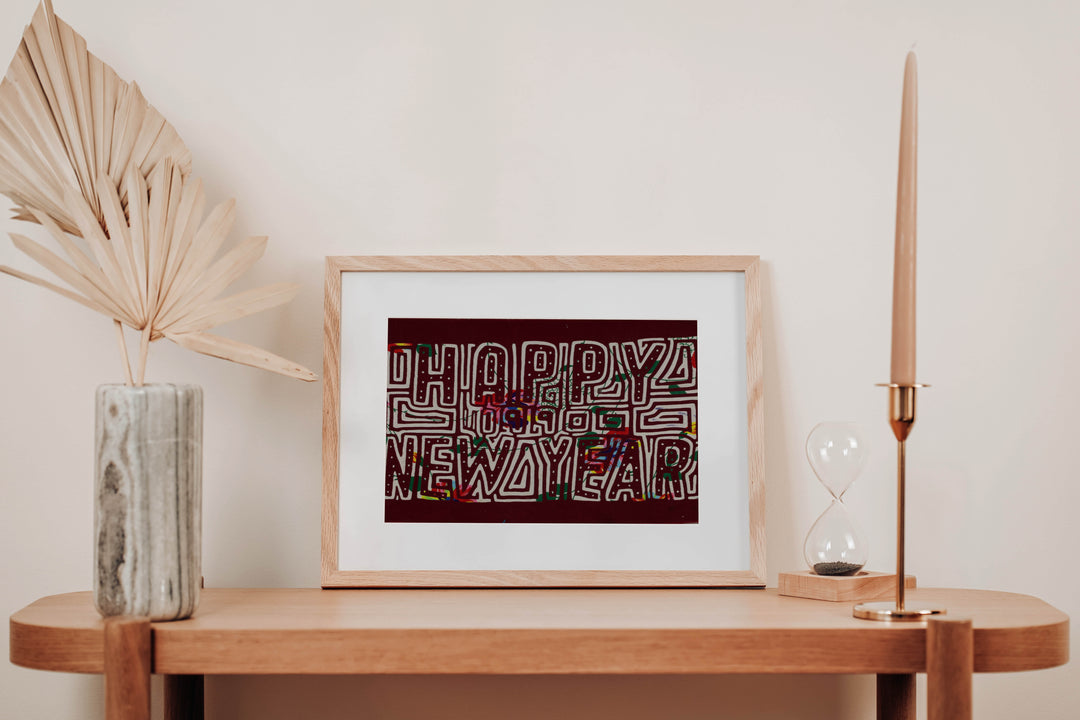 Vintage Red And White Happy New Year Mola