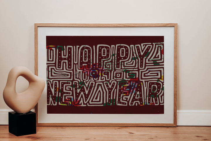 Vintage Red And White Happy New Year Mola