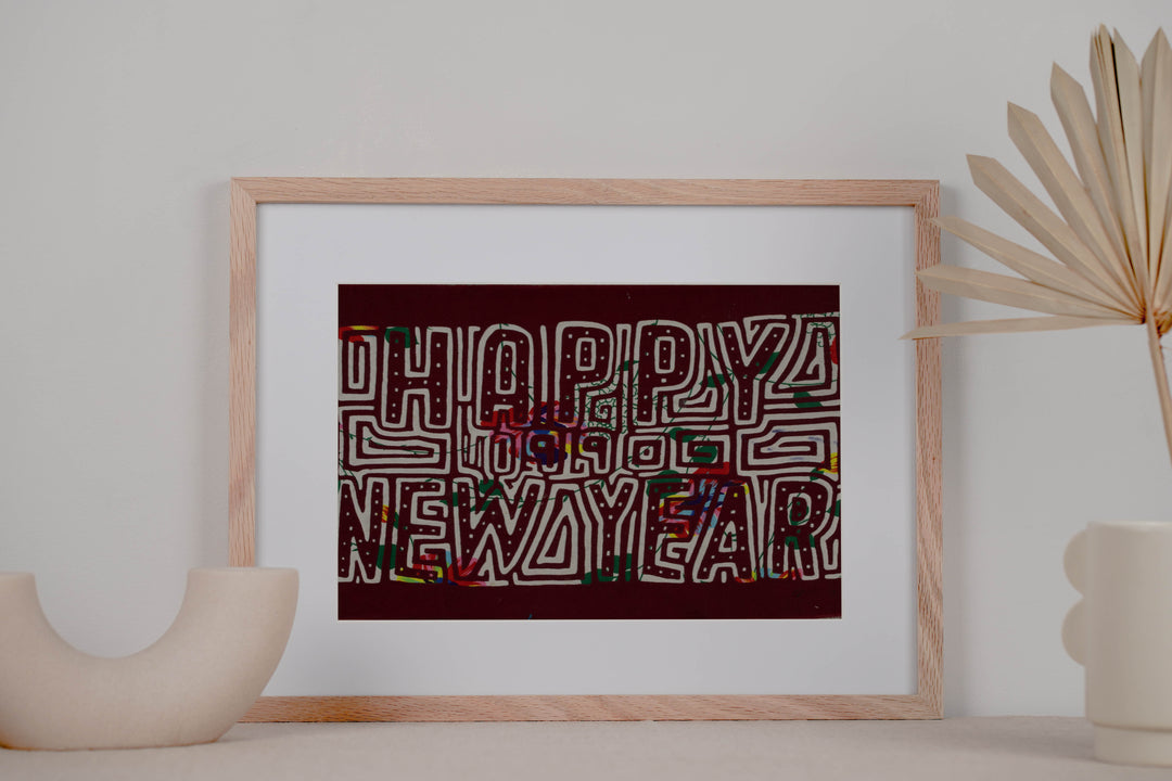 Vintage Red And White Happy New Year Mola