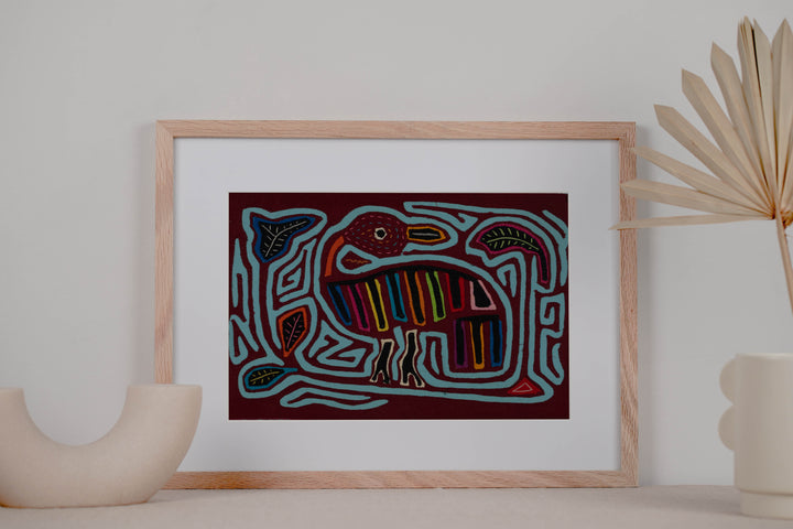 Traditional Burgundy And Turquoise Goose Mola