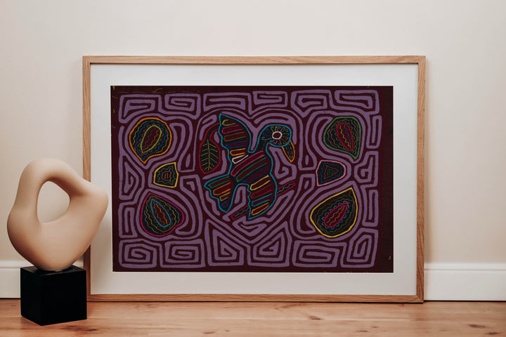Traditional Purple On Purple Bird Mola