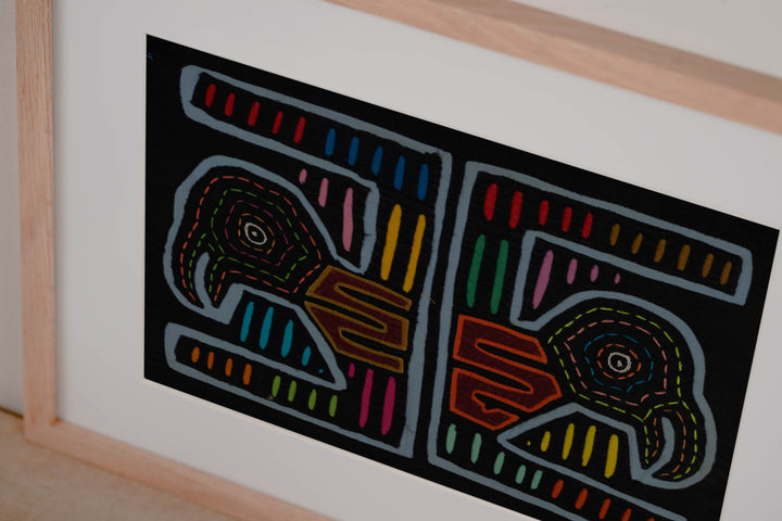 Traditional Black And Blue Bird Head Mola