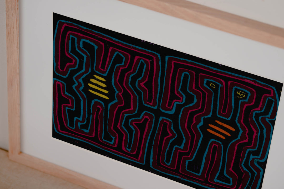 Traditional Black Blue And Pink Classic Design Mola