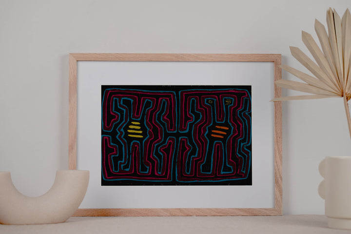 Traditional Black Blue And Pink Classic Design Mola