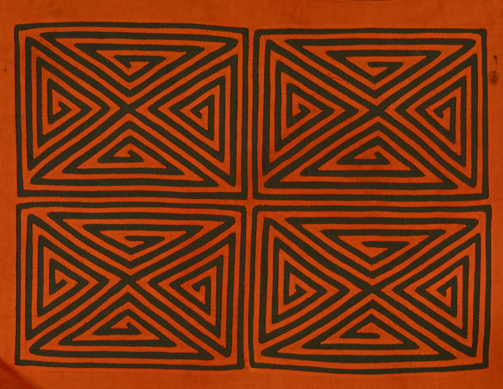 Vintage Orange And Black Four Square Mola