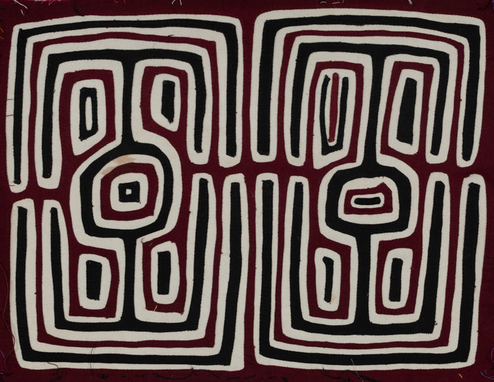 Traditional Burgundy Black And White Optical Illusion Mola