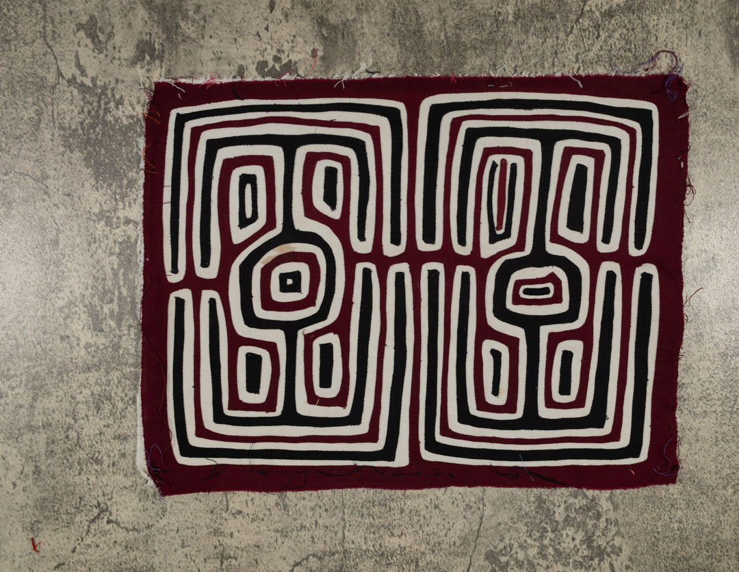 Traditional Burgundy Black And White Optical Illusion Mola