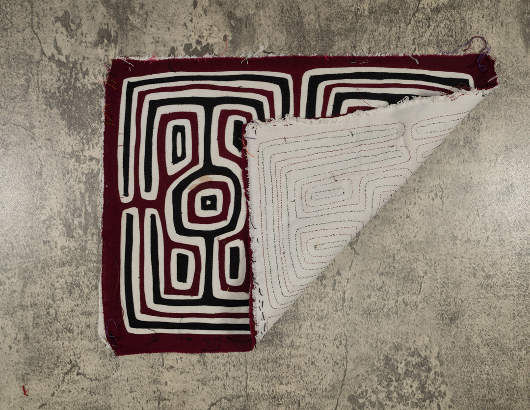 Traditional Burgundy Black And White Optical Illusion Mola