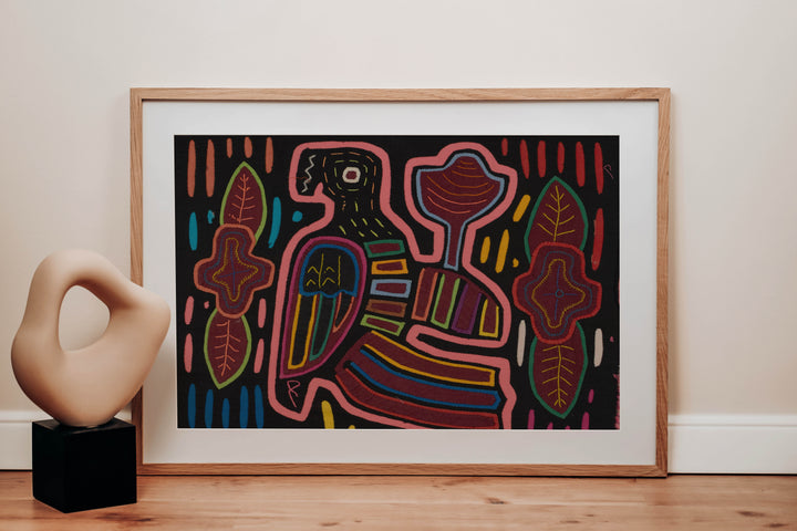 Traditional Pink And Black Parrot Bird Mola