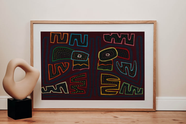 Traditional Burgundy And Dark Blue Toucan Parrot Mola