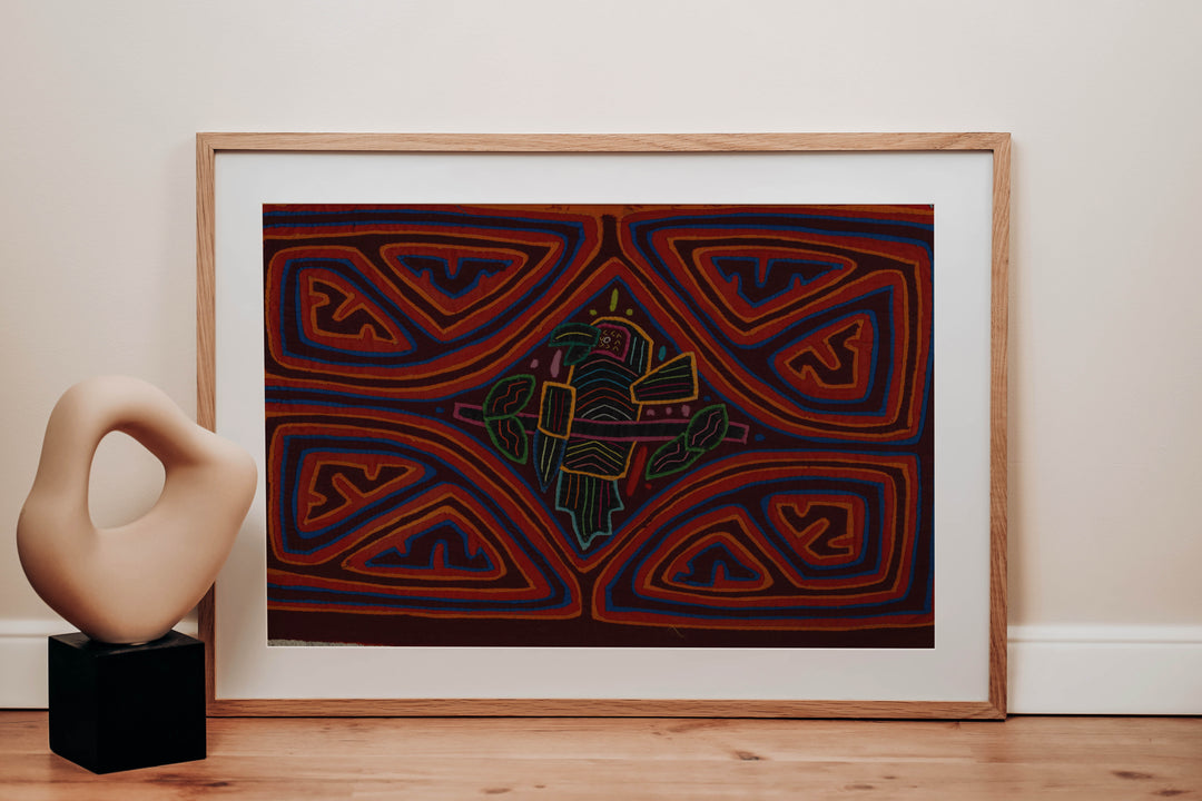 Vintage Orange And Blue Quirky Parrot Mola