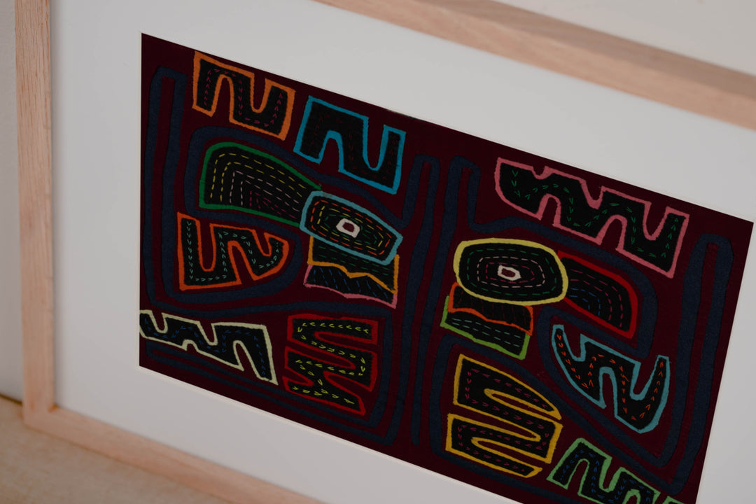 Traditional Burgundy And Dark Blue Toucan Parrot Mola