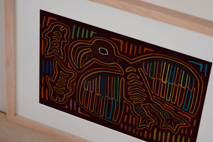 Traditional Burgundy And Orange Ocean Bird In Flight Mola