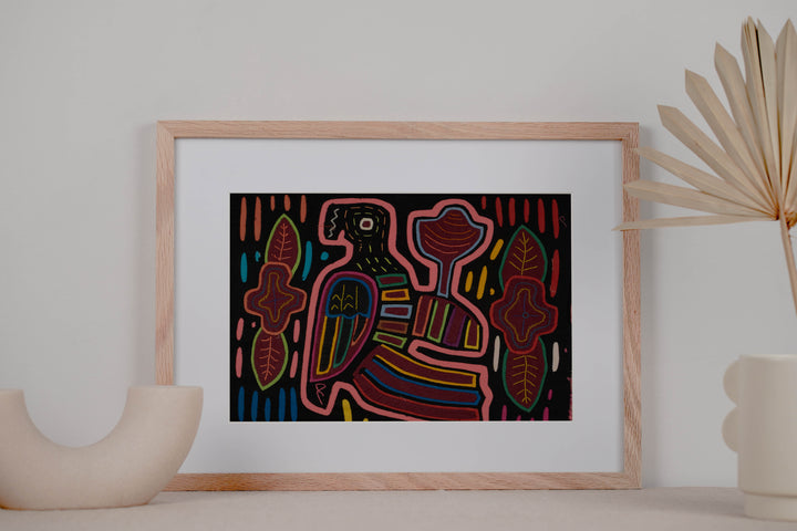 Traditional Pink And Black Parrot Bird Mola