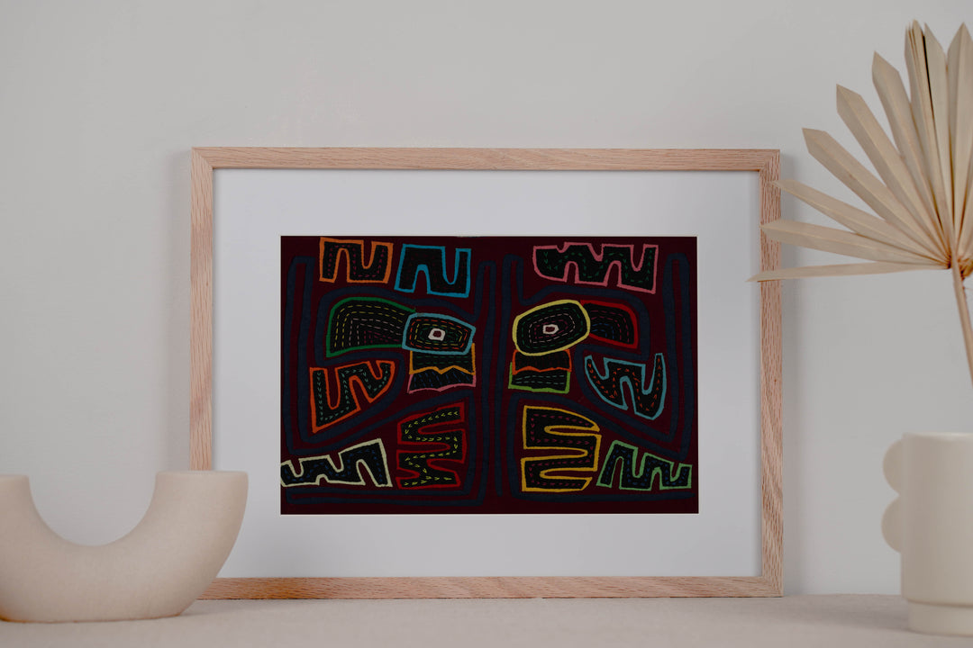 Traditional Burgundy And Dark Blue Toucan Parrot Mola