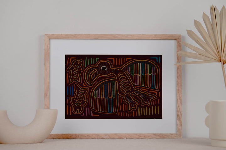 Traditional Burgundy And Orange Ocean Bird In Flight Mola