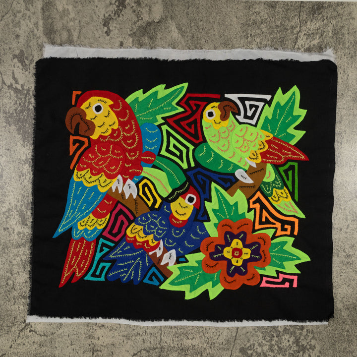 Fantasy Red Blue And Green Three Bird Toucan And Parrot Mola