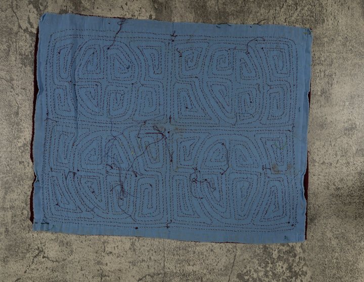 Classic Maroon And Blue Kuna Mola