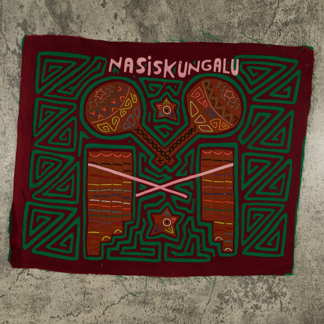 Traditional Burgundy and Green Musical Mola