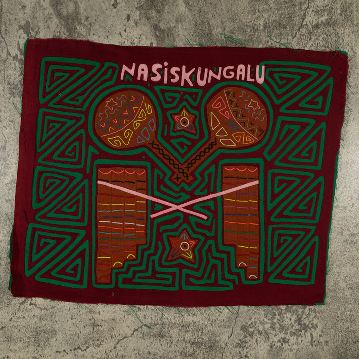 Traditional Burgundy and Green Musical Mola