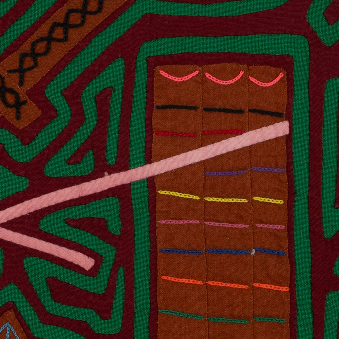 Traditional Burgundy and Green Musical Mola