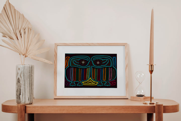Maroon And Turquoise Rubber Neck Geese Mola