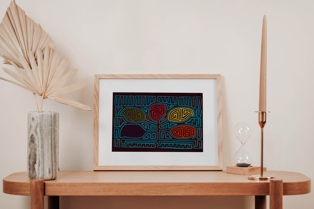 Traditional Burgundy And Turquoise Leaf Mola