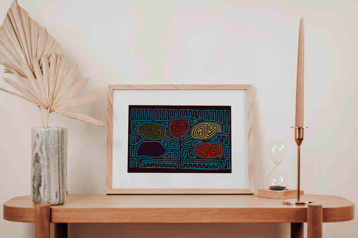 Traditional Burgundy And Turquoise Leaf Mola