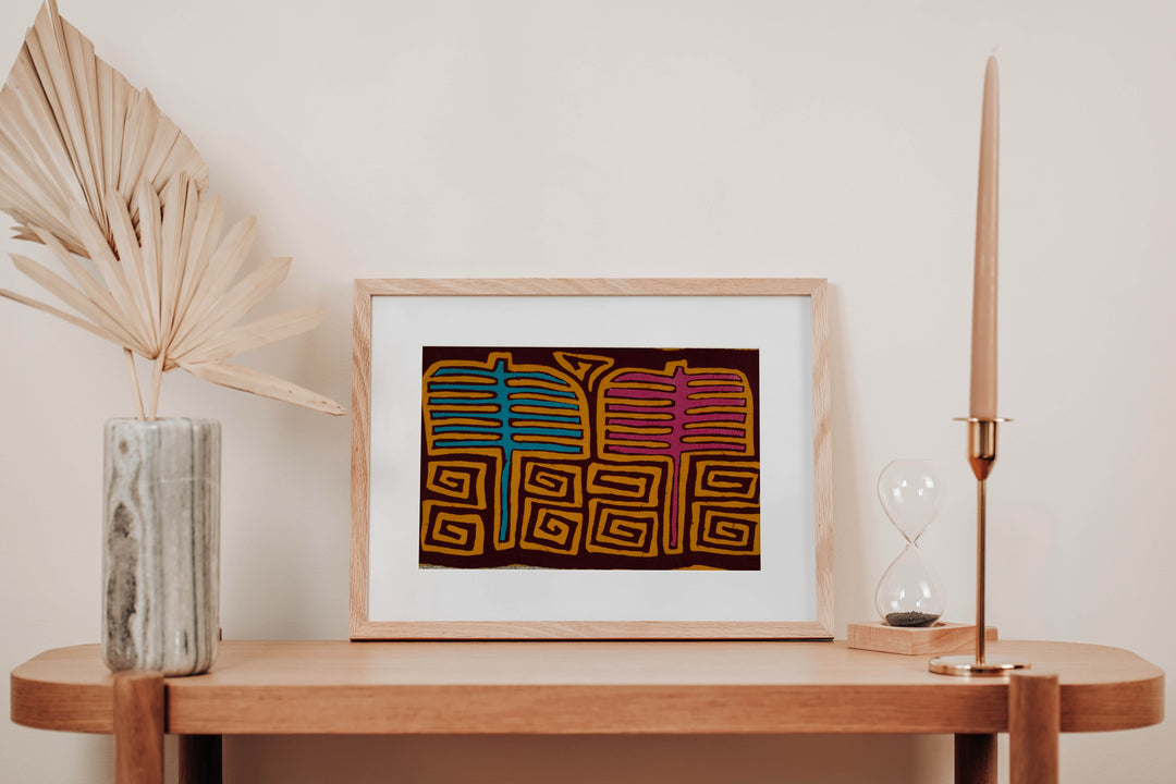 Traditional Turquoise Pink And Gold Classic Mola