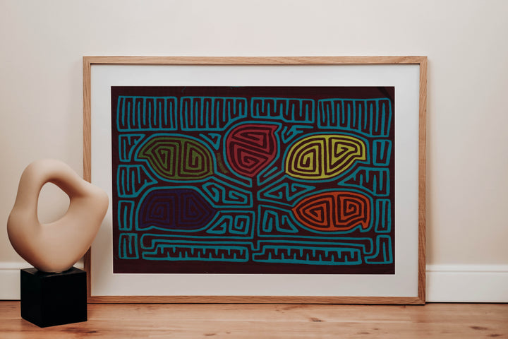 Traditional Burgundy And Turquoise Leaf Mola