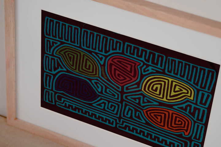 Traditional Burgundy And Turquoise Leaf Mola