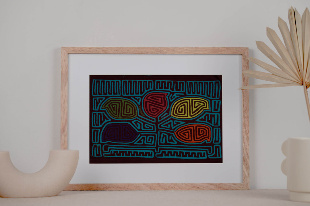 Traditional Burgundy And Turquoise Leaf Mola