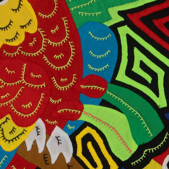 Fantasy Red Blue And Green Three Bird Toucan And Parrot Mola