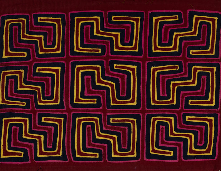 Traditional Pink Black And Yellow Classic Design Mola