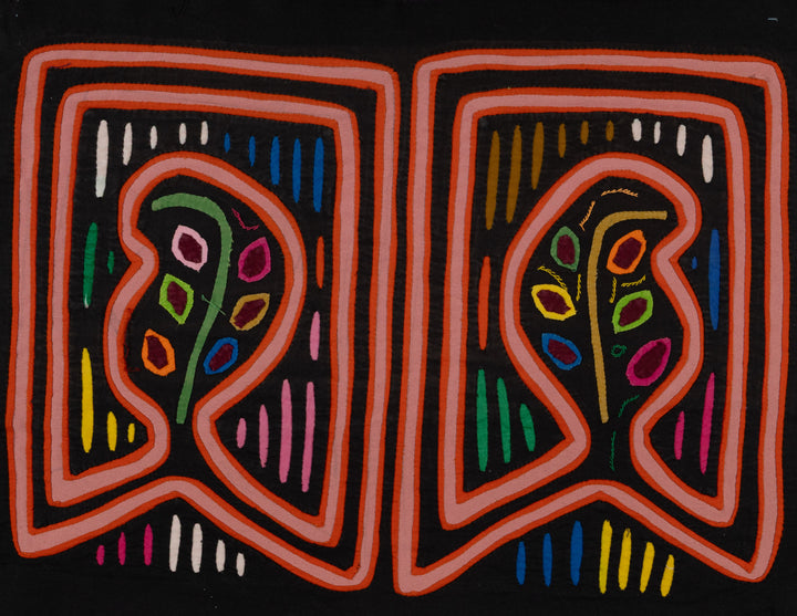 Traditional Psychedelic Orange And Black Peanut Mola