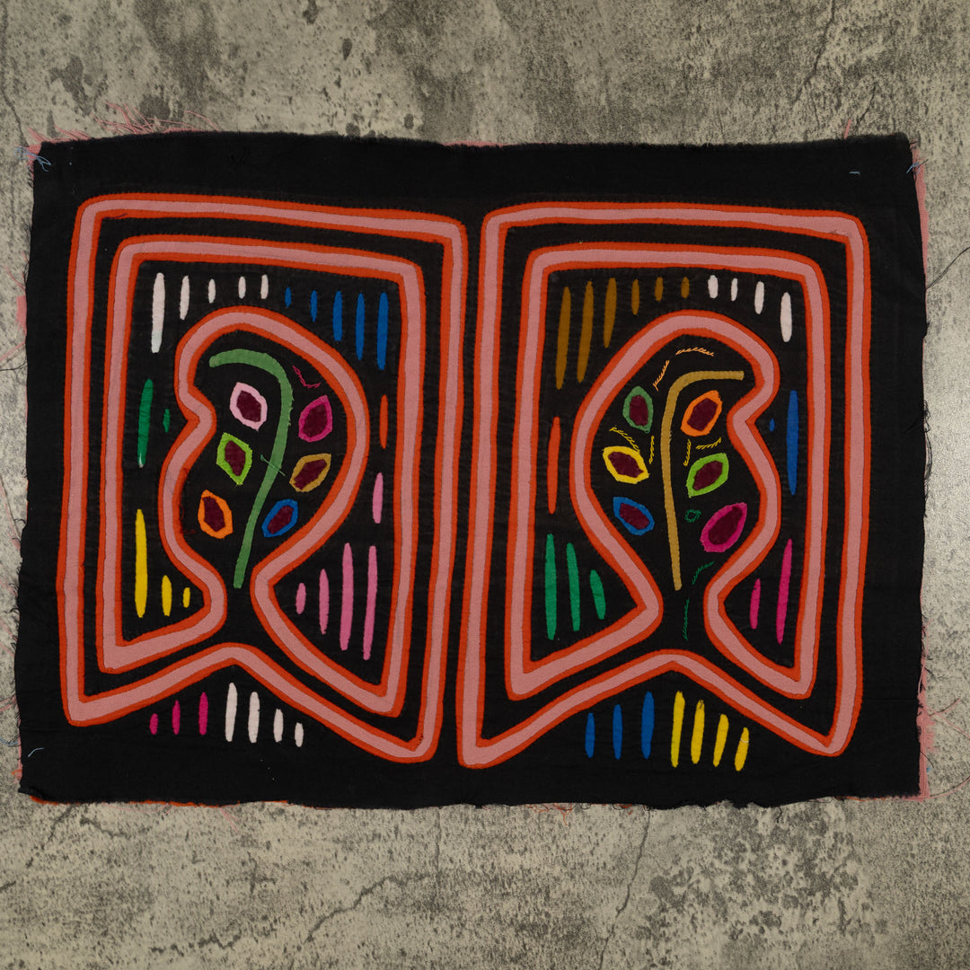 Traditional Psychedelic Orange And Black Peanut Mola