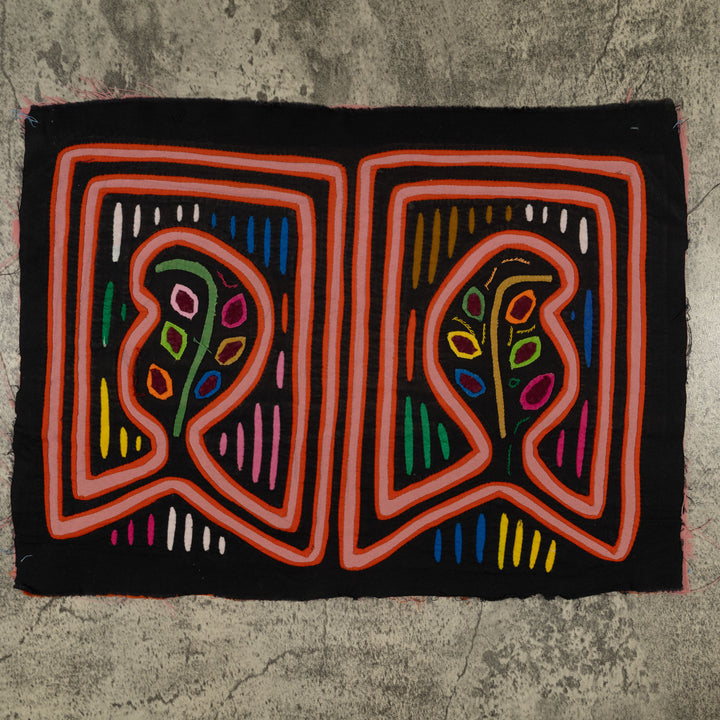Traditional Psychedelic Orange And Black Peanut Mola