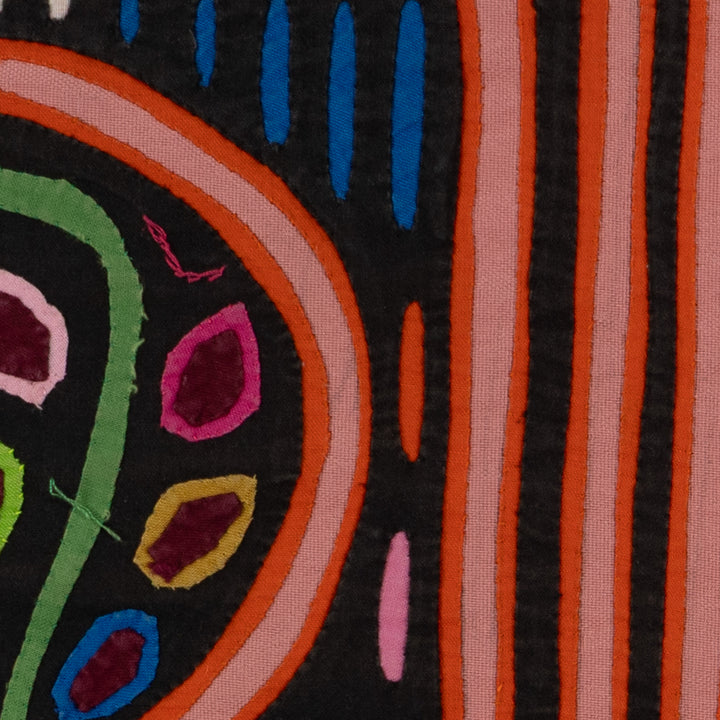 Traditional Psychedelic Orange And Black Peanut Mola