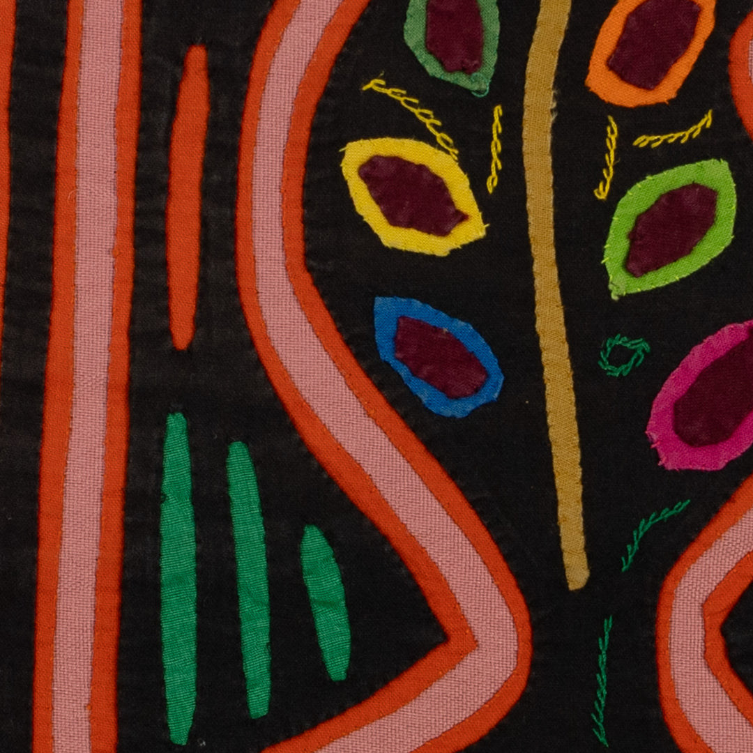 Traditional Psychedelic Orange And Black Peanut Mola