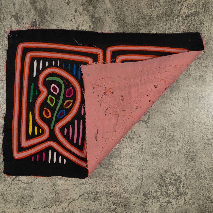 Traditional Psychedelic Orange And Black Peanut Mola