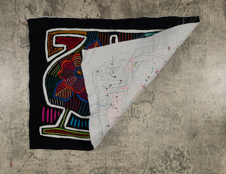 Traditional Black White And Red Floral Flower Mola