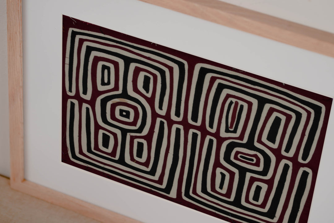 Traditional Burgundy Black And White Optical Illusion Mola