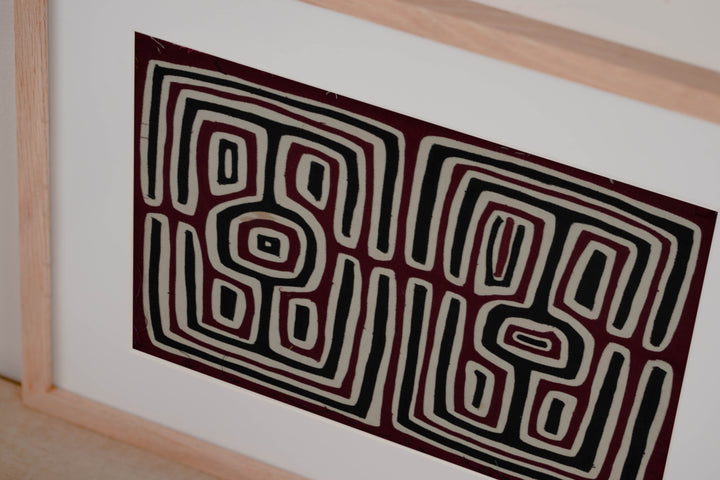 Traditional Burgundy Black And White Optical Illusion Mola