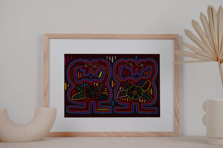 Traditional Burgundy Orange And Blue Lovebird Mola