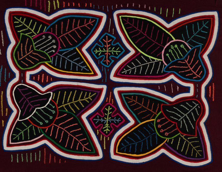 Traditional Maroon And White Floral Flower Mola