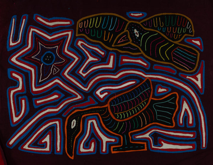 Burgundy White And Blue Bird On The Wing Mola