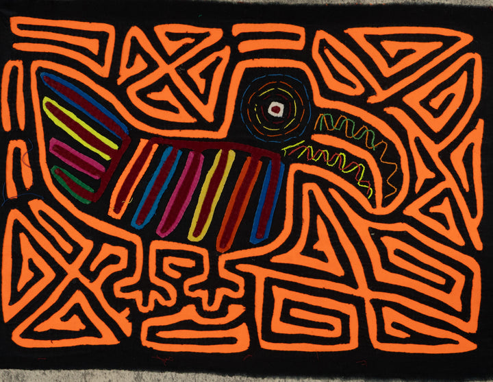Traditional Black And Neon Orange Toucan Bird Mola