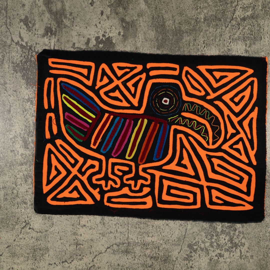 Traditional Black And Neon Orange Toucan Bird Mola
