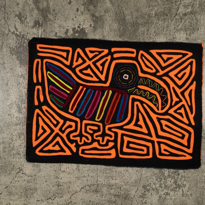 Traditional Black And Neon Orange Toucan Bird Mola